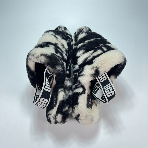 UGG Fluff Yeah Black White Marble Slip On Comfort Slide Sandals Youth Size 5 - Picture 5 of 10